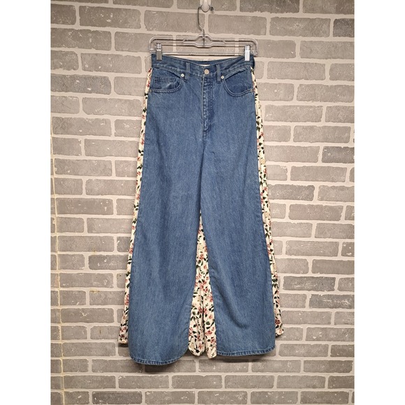 Claine Denim - CLANE Womens Denim Floral Wide Leg High Waist Pants Bohemian Size‎ 25